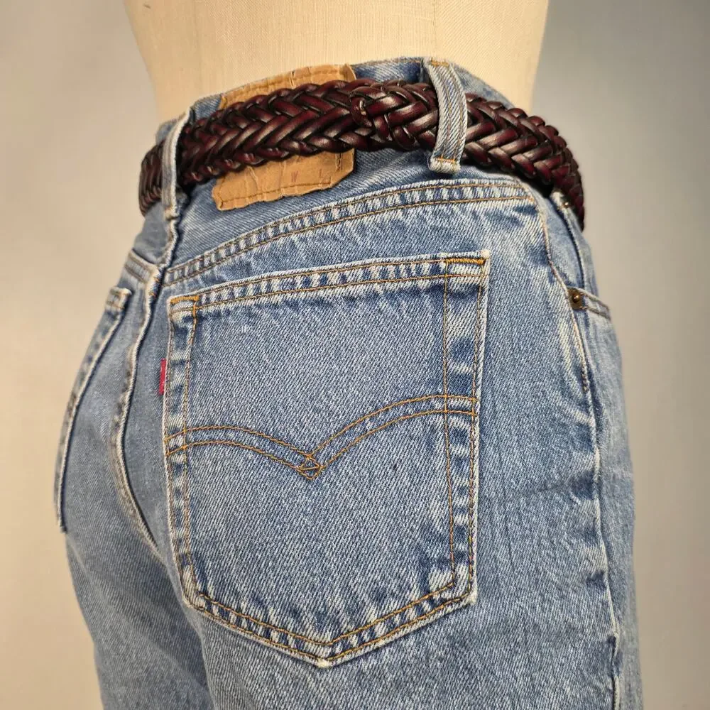 Burgundy Braided Belt Gold Tone Buckle Boho Western Size Large